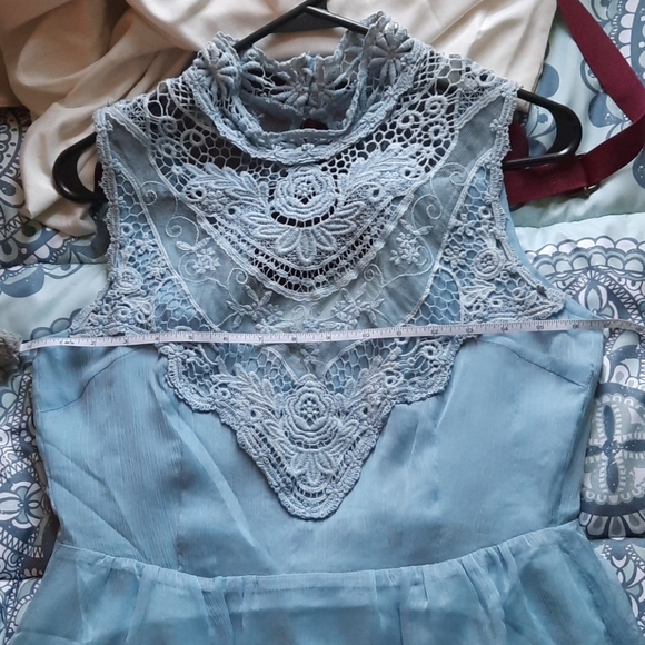 Powder Blue Lace Top Mini Dress - Picture 9 of 10